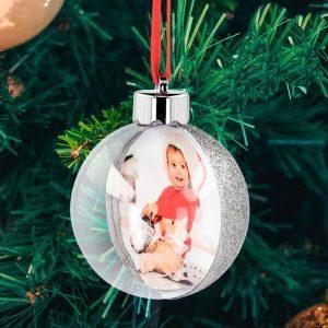 Bola de navidad con foto brillo plata recuerdosbaby