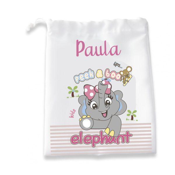 bolsa merienda personalizada elefante peek a boo